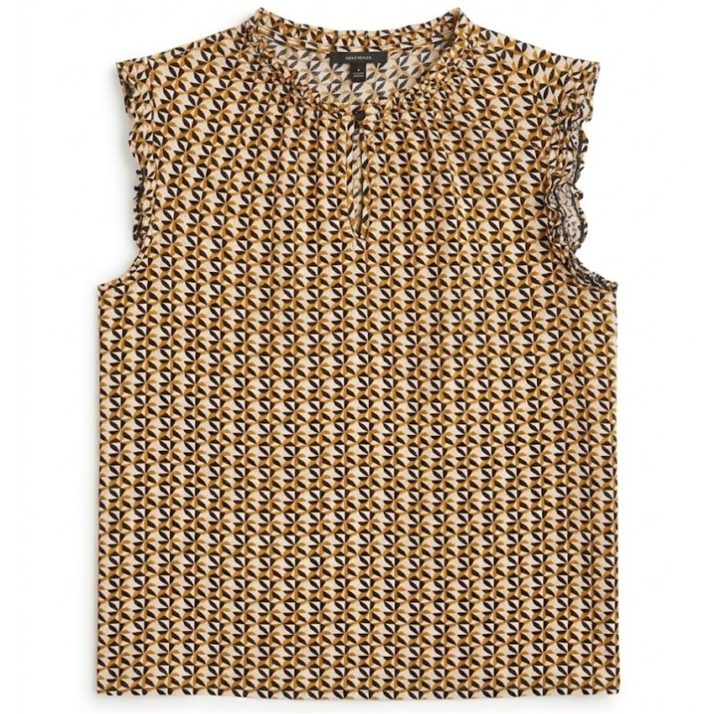 Fred David Geo Print Ruffle Sleeve Blouse - Mustard/Black - Sz 2X